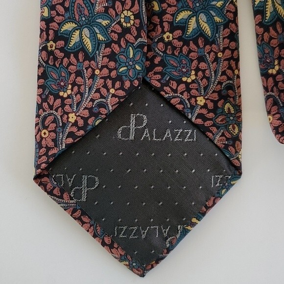 CARLO PALAZZI ITALY SILK HAND MADE TIE 3.25" FALL FLORAL BLACK BLUE  PIN… - Picture 4 of 6